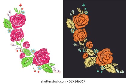 Conjunto de remendos de rosa, bordado de flores para design de t-shirt,... Elementos editáveis desenhados à mão, coleção retro, ilustração vetorial vintage.