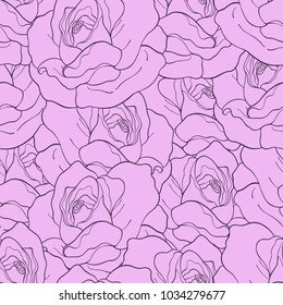 Rose pattern by hand drawing.Pink rose high detail for wallpaper.Flower seamless pattern on vintage background.Rosa queen elizabeth rose for batik cloth.