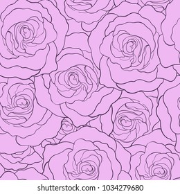 Rose pattern by hand drawing.Pink rose high detail for wallpaper.Flower seamless pattern on vintage background.Rosa queen elizabeth rose for batik cloth.