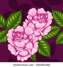 Rose pattern by hand drawing.Pink rose high detail for wallpaper.Flower seamless pattern on vintage background.Rosa queen elizabeth rose for batik cloth.