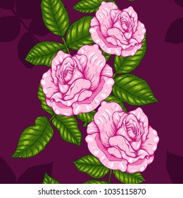 Rose pattern by hand drawing.Pink rose high detail for wallpaper.Flower seamless pattern on vintage background.Rosa queen elizabeth rose for batik cloth.
