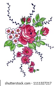 Rose pattern with leaves and some flowers for textile design,fashion print isolated rose