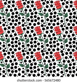 Rose pattern on white background. Vector seamless texture. Print floral. Cloth, design, wallpaper, wrapping, card, invitation, wedding, birthday, textile, paper, holiday. Color illustration. Eps10.