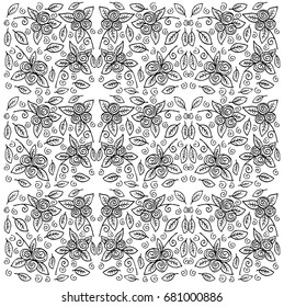 Rose pattern with sketch flowers and leafs. 