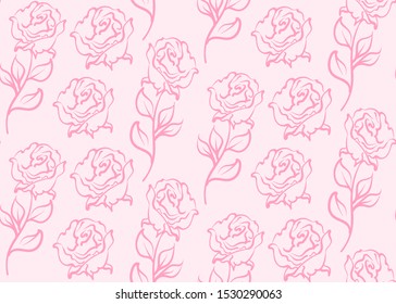 Rose pattern in vintage style. Decorative elegant design. Floral seamless pattern. Image colors: dark pink, pastel pink. Template for your graphic design. Paper in the style of art. Vector Floral Prin