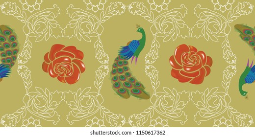 rose and peacock design (seamless)
