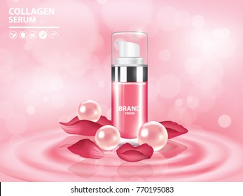 Rose and pearl collagen vitamin skin care cream , serum vector illustration