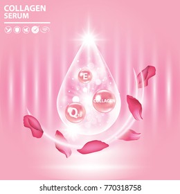 Rose and pearl collagen vitamin skin care cream , serum vector illustration