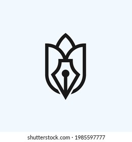 rose pen logo design vector illustration