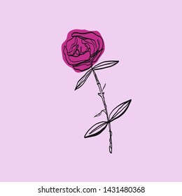 rose or peony outline painting, one line continuous flower, minimalistic organic natural logo 