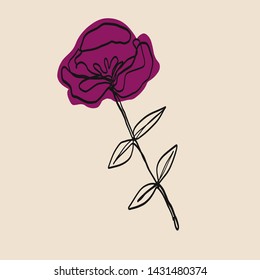 rose or peony outline painting, one line continuous flower, minimalistic organic natural logo 