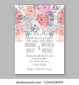 Rose peony wedding invitation tropical floral background ranunculus greenery herbal poinsettia fir wreath