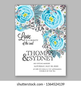 Rose peony wedding invitation tropical floral background ranunculus greenery herbal poinsettia fir wreath