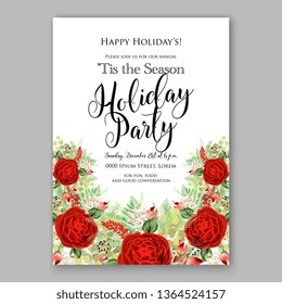 Rose peony wedding invitation tropical floral background ranunculus greenery herbal poinsettia fir wreath