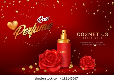 Rose Perfume Cosmetic Advertising Banner Vector Template Design