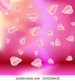 Rose petal falling and cosmetic promotional background for social media vector illustration