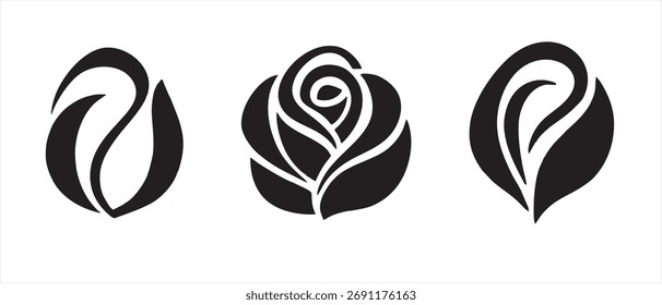 Rose Petal Vector – Black and White Abstract Design for Logo or Tattoo