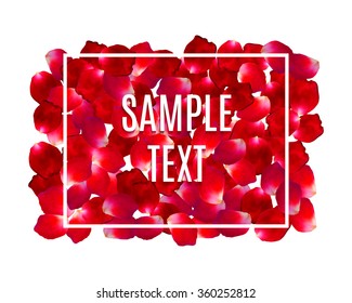 Rose Petals Border frame with text.  Beauty and cosmetic background with flowers petals and place for your text. Vector illustration. EPS 10