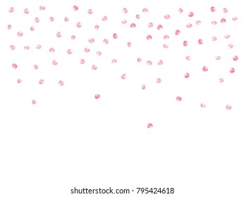 Rose Petals Elegant Vector Confetti. Spring Floral Decoration Background. Trendy Funky Falling Down Rose Petals Confetti. Sakura Blossom Romance Wedding Decoration Valentines Day Love Showering.
