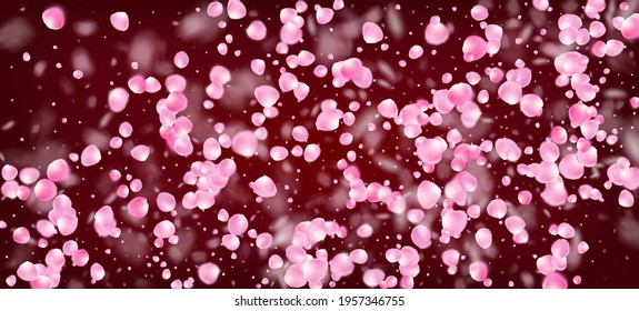 Rose Petals Falling Confetti. Blooming Cosmetics Ad Female Flower Background. Beautiful Rich VIP Feminine Texture. Windy Leaves Confetti Frame. Flying Japanese Sakura Cherry Rose Petals Border.