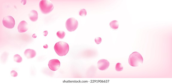 Rose Petals Falling Confetti. Blooming Cosmetics Ad Elegant Flower Background. Flying Japanese Cherry Sakura Rose Petals Border. Windy Leaves Confetti Poster. Female Premium Watercolor Pattern.
