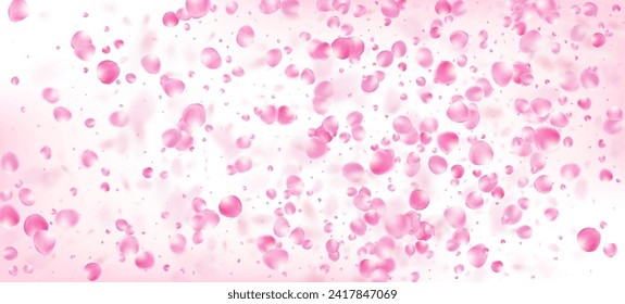 Rose Petals Falling Confetti. Blooming Cosmetics Ad Beautiful Flower Background. Elegant Rich VIP Magic Texture. Falling Japanese Sakura Cherry Rose Petals Design. Windy Leaves Confetti Poster.
