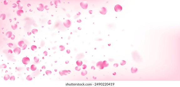 Rose Petals Falling Confetti. Elegant Rich VIP Watercolor Pattern. Flying Japanese Rose Cherry Sakura Petals Frame. Windy Leaves Confetti Poster. Blooming Cosmetics Ad Beautiful Flower Background.