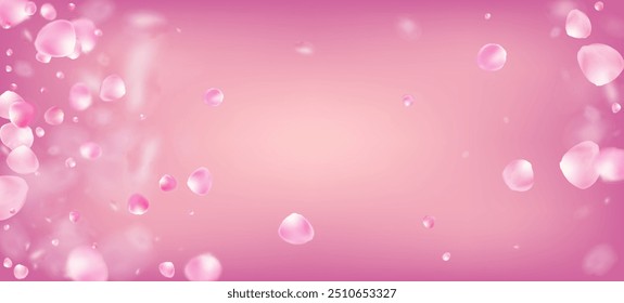 Rose Petals Falling Confetti. Female Rich VIP Pastel Texture. Flying Japanese Rose Sakura Cherry Petals Banner. Blooming Cosmetics Ad Beautiful Flower Background. Windy Leaves Confetti Border.