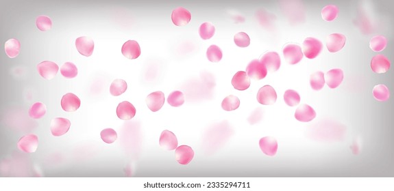 Rose Petals Falling Confetti. Flying Japanese Rose Sakura Cherry Petals Design. Blooming Cosmetics Ad Noble Floral Background. Windy Leaves Confetti Border. Female Premium Tender Pattern.