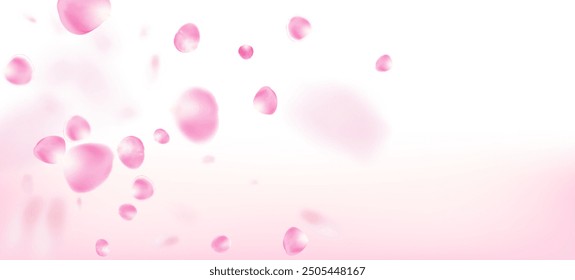 Rose Petals Falling Confetti. Flying Japanese Rose Sakura Cherry Petals Design. Windy Leaves Confetti Banner. Blooming Cosmetics Ad Elegant Floral Background. Noble Rich VIP Magic Texture.