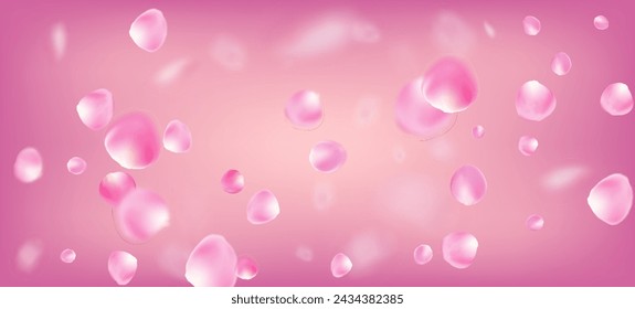 Rosenblätter fallen Konfetti. Windy Leaves Konfetti Rahmen. Falling japanische Sakura Rose Kirsche Blütenblätter Banner. Blühende Kosmetik und schöne Blumenhintergrund. Elegantes Premium-feminines Muster.
