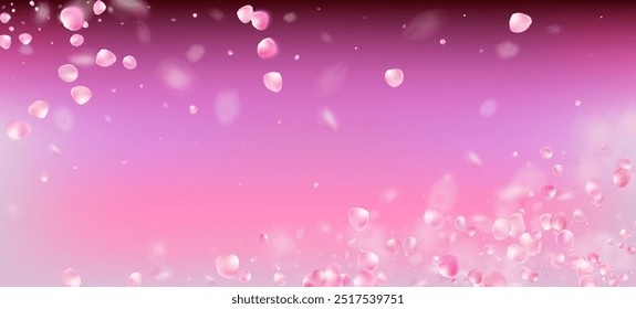 Rose Petals Falling Confetti. Windy Leaves Confetti Poster. Elegant Premium Feminine Pattern. Falling Japanese Rose Sakura Cherry Petals Banner. Blooming Cosmetics Ad Noble Floral Background.