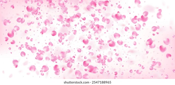 Rose Petals Falling Confetti. Windy Leaves Confetti Poster. Elegant Rich VIP Magic Texture. Flying Japanese Rose Cherry Sakura Petals Border. Blooming Cosmetics Ad Female Flower Background.