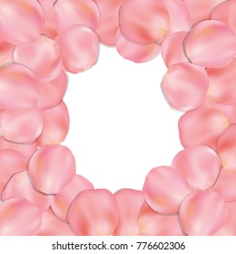 Rose petals frame. Vector floral illustration for invitation, greeting card, poster, banner and wedding