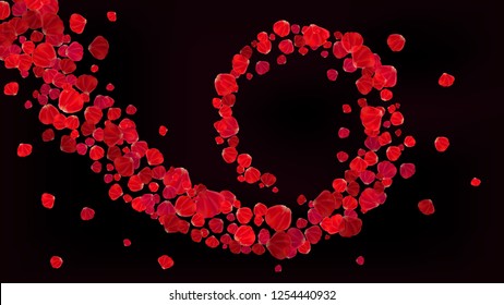 Rose petals magic vortex trail. Spiral stream of falling and flying petals. Decoration elements for fashion, modern and glamour image. Valentine's day and wedding concept background. Vector template