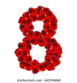 Rose Petals Realistic Number Vector Illustration EPS10