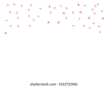 Rose Petals Romantic Vector Confetti. Spring Fresh Cherry Blossom Background. Trendy Funky Falling Down Rose Petals Confetti. Sakura Blossom VIP Rich Wedding Decoration Valentines Day Floral Texture.