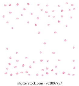 Rose Petals Romantic Vector Confetti. Spring Floral Decoration Background. Natural Cosmetics, Flying Rose Petals Confetti. Sakura Blossom Romance Wedding Decoration Valentines Floral Showering.