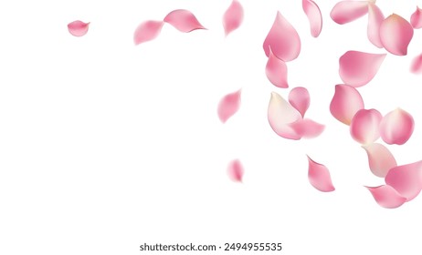 Pétalos de rosa o sakura pétalos voladores, fondo romántico con pétalos de flores de cereza rosa realista fluyen o caen en movimiento. Amor, romance, flor de primavera, flor de cerezo