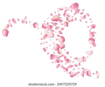 Rose petals or sakura flying petals, romantic background with realistic pink cherry flower petals flow or falling motion. Love, romance, floral spring season,cherry blossom