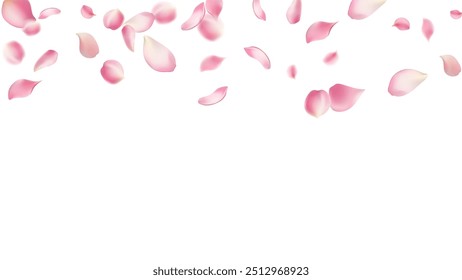 Pétalas de rosa ou pétalas voadoras de sakura, fundo romântico com pétalas de cereja rosa realista fluem ou movimento caindo. Amor, romance, floral primavera temporada, cereja flor