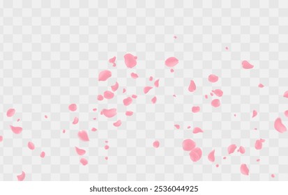 Rose petals or sakura flying petals, romantic background with realistic pink cherry flower petals flow or falling motion. Love, romance, floral spring season

