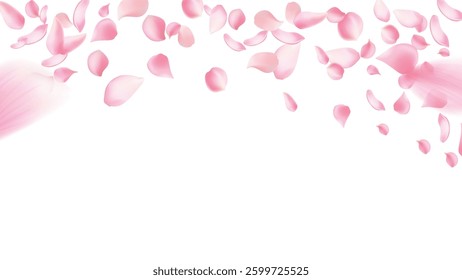 Rose petals or sakura flying petals, romantic background with realistic pink cherry flower petals flow or falling motion. Love, romance, floral spring season,cherry blossom
