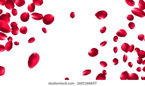 Rose petals or sakura flying petals, romantic background with realistic pink cherry flower petals flow or falling motion. Love, romance, floral spring season 
