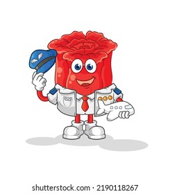 la mascota piloto de rosas. vector de dibujos animados