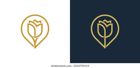 Icono de símbolo de signo de concepto de logotipo de flor de alfiler rosa Diseño de elemento. Cosméticos, Joyas, Joyas, Belleza, Salón de belleza, Boutique, Spa, Tulip Logoype. Plantilla de ilustración de vector