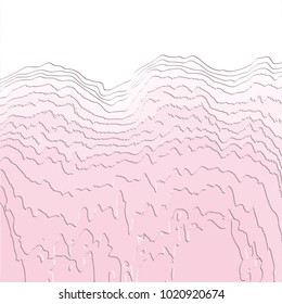 rose pink abstract 3D wave pattern with rippled embossed lines and white border, vector illustration