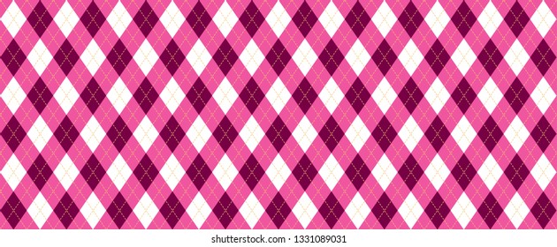 Rose, pink. Argyle pattern. Traditional lozenge diamond, checkered or check sign. Diamonds print plaid. Vector Seamless, geometric shape. Flanel textile texture. Fabric weaving square. Christmas xmas.