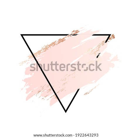 Rose and pink background stroke triangle frame. Vector gold pink brush makeup beauty abstract geometric logo