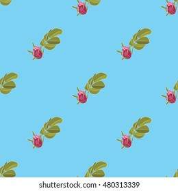 rose pink with a branch of leaves on handmade blue background vector art abstract creative pattern